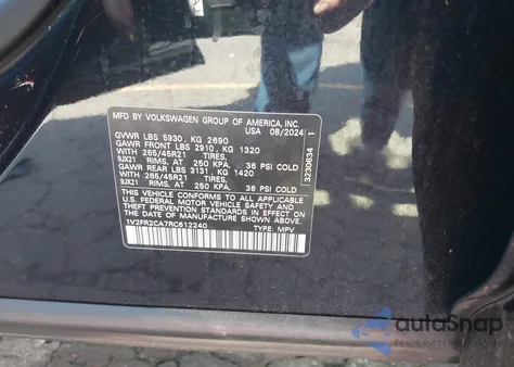 2024 Volkswagen Atlas 2.0T Sel Premium R-Line z USA, uszkodzony, nr VIN 1V2FR2CA7RC612240